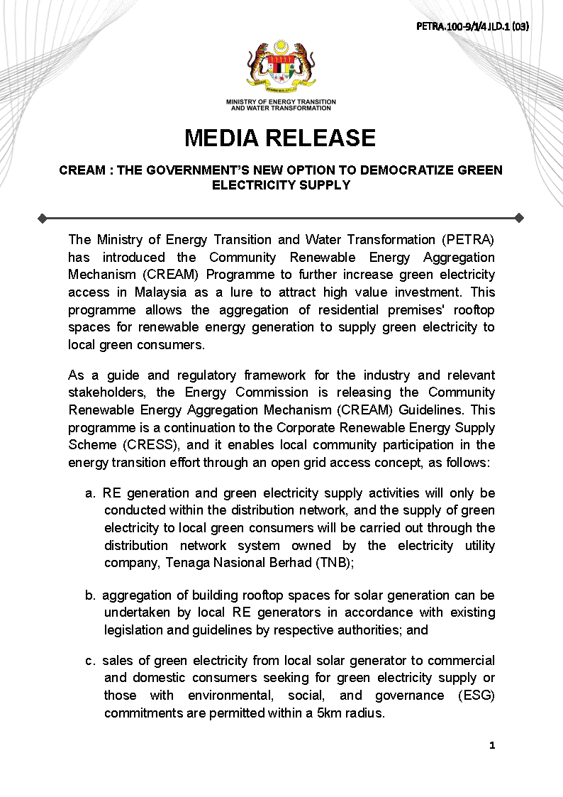 Media Statement on Guidelines for CREAM
